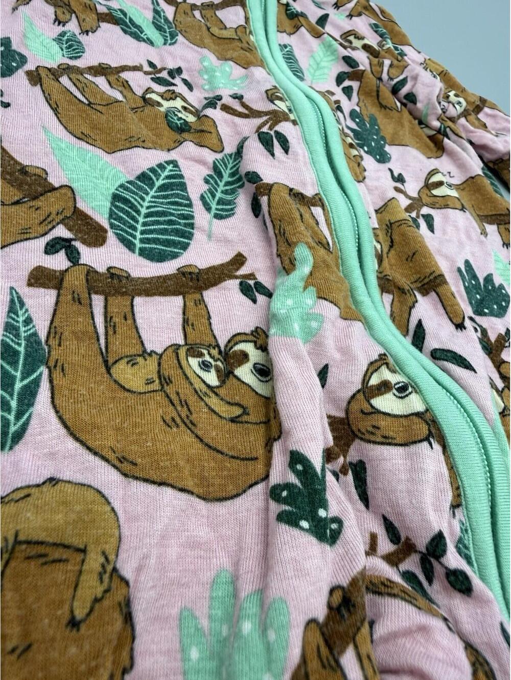 Little Sleepies Pink Green Sloth Animal Print 3-6 Months Zip One-Piece - Picture 4 of 9